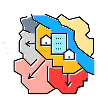expansion of city borders map color icon indicator vector