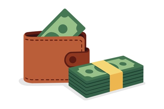 semi flat wallet with money illustration vector
