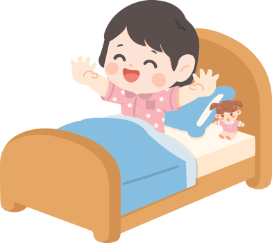 A girl is in bed with her doll png