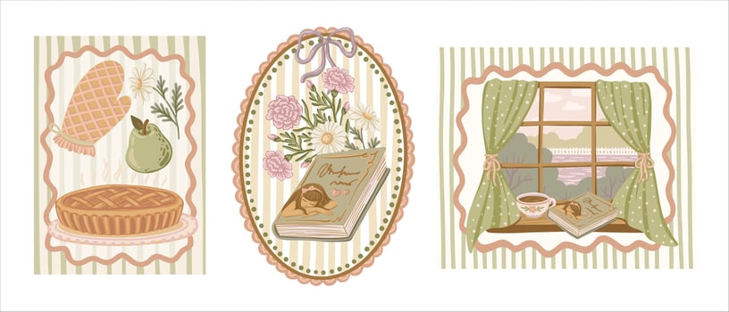 Vintage kitchen decor illustrations vector