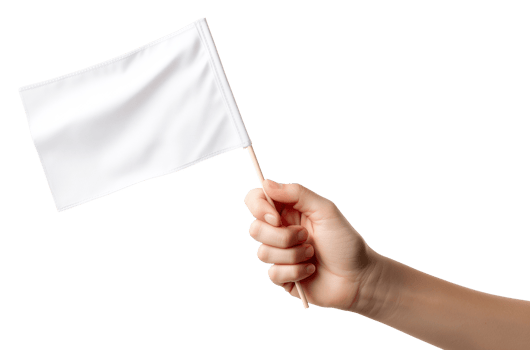 Hand holding waving white flag isolated on transparent background png