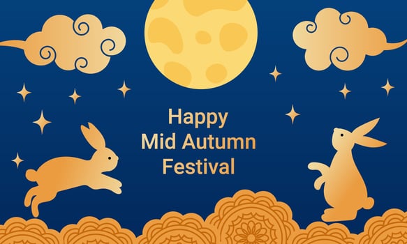 Mid Autumn Festival rabbits and moon decoration vector
