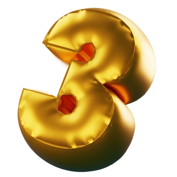 3D Render Golden 3D Number Three png