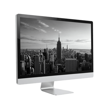 Computer Monitor Displaying New York City Skyline in Black and White png