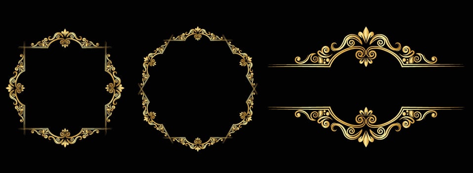 Gold decorative frames on black background vector