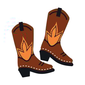 Brown cowboy boots. Fashion boots. Cowboy western theme, Wild West. of cowboy shoes. vector