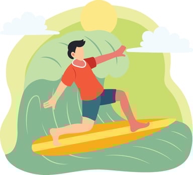 Surfer on a wave with clouds vector