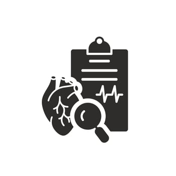 cardiovascular inspection icon, heart diagnostics, cardiogram analysis, flat symbol on white background - illustration eps10 vector