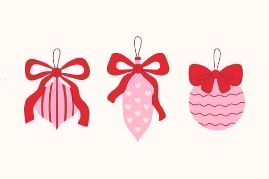 Pink Christmas Ornament with Bow Set vector
