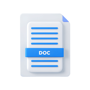 A stylized icon representing a Microsoft Word document with the label DOC presented isolated on a transparent background. png