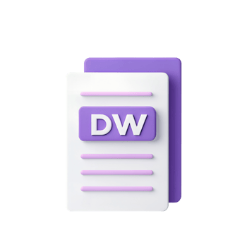 3d document icon with dw initials isolated on transparent background png