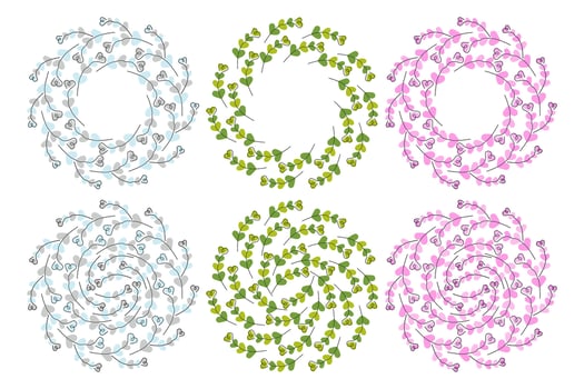 Hearts Shape Twigs Circle Frames and Backdrops Winter Springs or St Patrick and St Valentines Bundle. Isolated illustration Seasonal Holiday Themed Card Copy space Template Banner, leaflet, tag vector