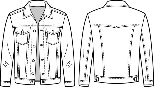 denim jacket Front and back fashion sketch of a denim jacket vector