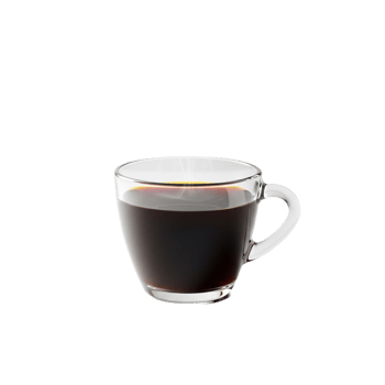 Freshly brewed black coffee in a clear glass cup, isolated background png