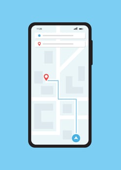 Gps navigation app on mobile phone. City Map Navigation. vector