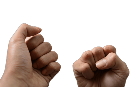 Two hands are holding up their fists png