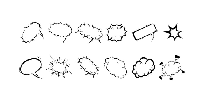 comic speech bubble set in bold black and white style. Perfect for retro design, dynamic comics, and pop art projects vector