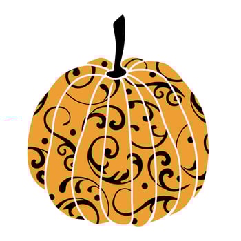 Decorative orange pumpkin with black abstract ornament. Flat seasonal illustration for autumn harvest, Halloween, Thanksgiving, and festive projects. vector