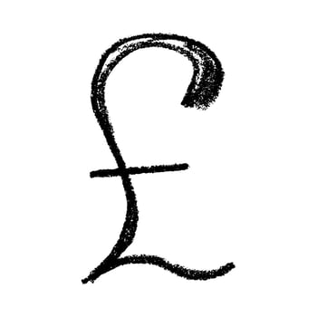 Hand drawn british pound currency symbol. Brush stroke doodle. Single element for design Money Pay vector