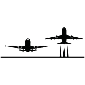 Dramatic Silhouette of Two Airplanes One Landing, One Taking Off at Airport Runway - Professional digital artwork with vibrant colors and detailed composition vector