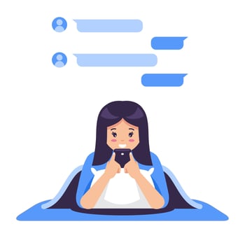 girl texting on smartphone under blanket vector
