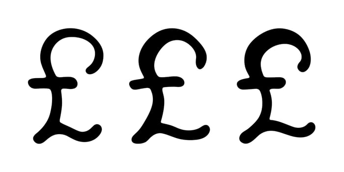 Set of hand drawn british pound currency symbol. Brush stroke doodle. Single element for design Money Payment vector