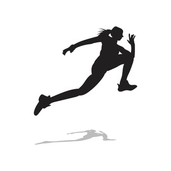 Female runner long jump silhouette pose. vector
