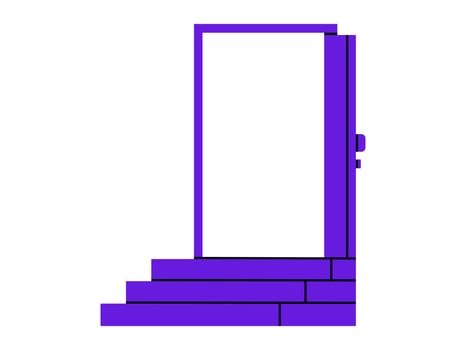 Hand drawn cute illustration of open door with steps. Flat welcome sign doodle. Opportunity or progress icon or sticker. Next step concept. Career ladder. Returning home. Isolated. vector