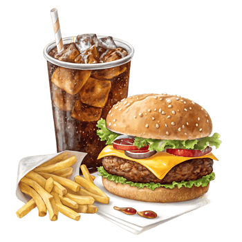 Fast Food Combo with Burger, Fries, and Soda Isolated png