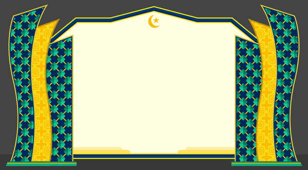 Ornate Islamic Background Template with Geometric Pillars, Crescent Moon, and Large Copy Space vector
