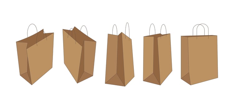brown flat design shopping bag set random angles vector