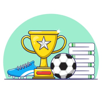 Soccer trophy, ball, and shoes illustration vector