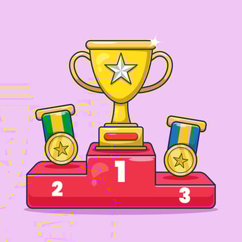 Trophy and medals on podium vector