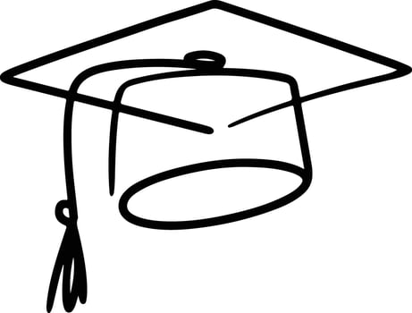Single line drawing of graduation cap isolated on white background, symbolizing education vector