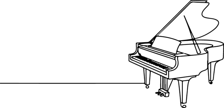 Grand piano line art isolated on white background, a musical instrument vector