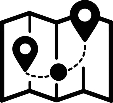 Map with location pins and route isolated on white background, illustration vector