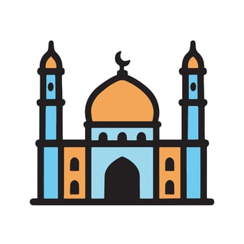 Minimalist Outline Detailed Mosque Building Religious Place of Worship Icon vector