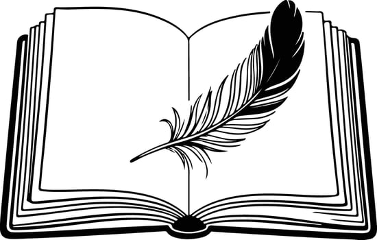 An open book with a feather on its pages isolated on white background vector
