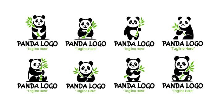 Collection of panda logos for branding vector