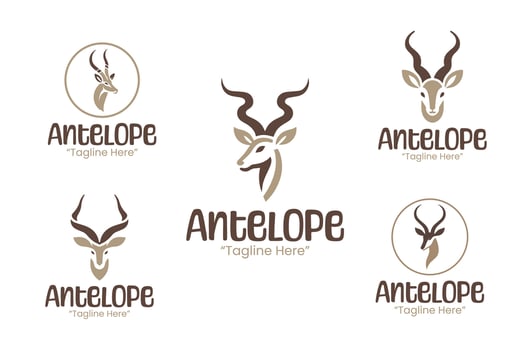 5 Antelope Logo Set Brown and Beige Color Modern Minimalist Animal Brand Design vector