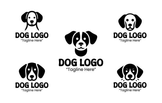 5 Dog Logo Set Black and White Modern Minimalist Animal Brand Design vector
