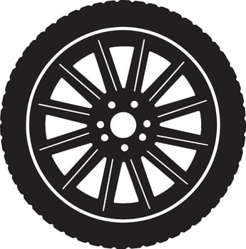 Sleek Black Car Wheel with Tire A Stylish and Powerful Automotive Image, Isolated on White Background vector