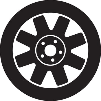 Classic Car Wheel Design Stylish Black and White Eight-Spoke Rim Illustration, Perfect for Automotive and Vintage Projects vector