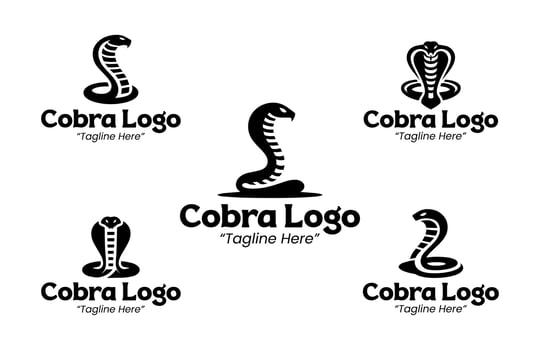 5 Cobra Logo Set Black and White Modern Minimalist Animal Brand Design vector