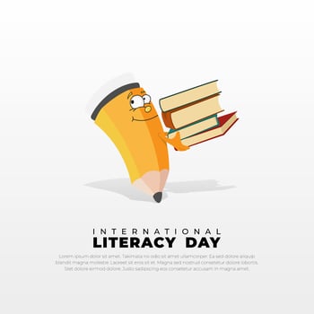 Animated pencil with books for literacy day vector
