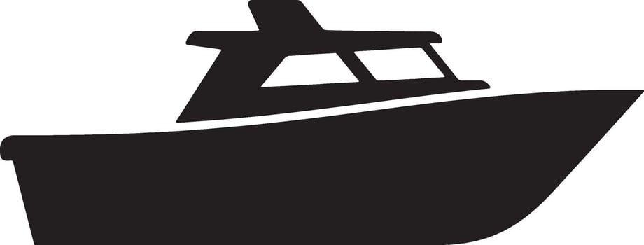 Sleek Black Motorboat Silhouette A Majestic Vessel Sailing on Calm Waters, Peaceful Ocean Scene - Professional digital artwork with vibrant colors and detailed composition vector