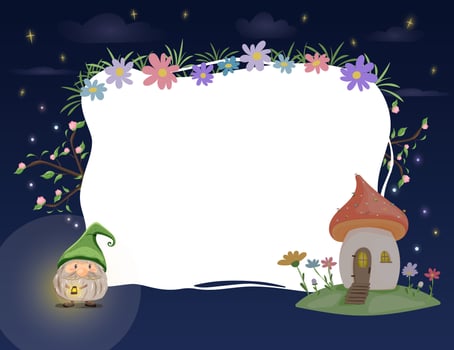 Gnome and house in a night landscape vector