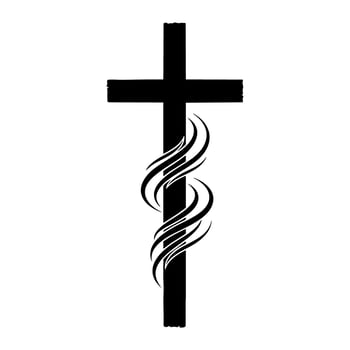 Christian cross silhouette illustration with an upward swirl of lines, symbolizing fervent faith vector