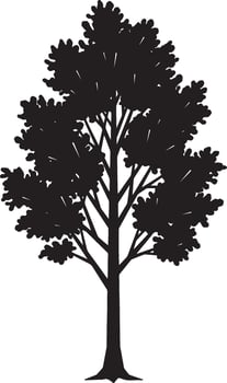 Majestic Single Tree Silhouette, Elegant Black and White Nature Illustration, Isolated on White Background, Peaceful and Serene Mood vector