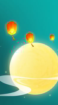 Lanterns floating by a bright moon vector